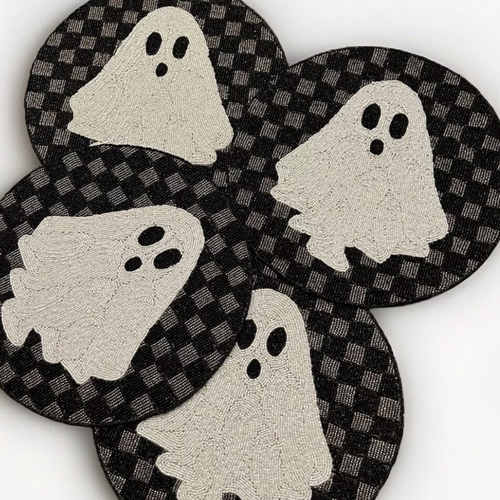 Halloween ghost beaded placemats chargers Checkered By TAHARI